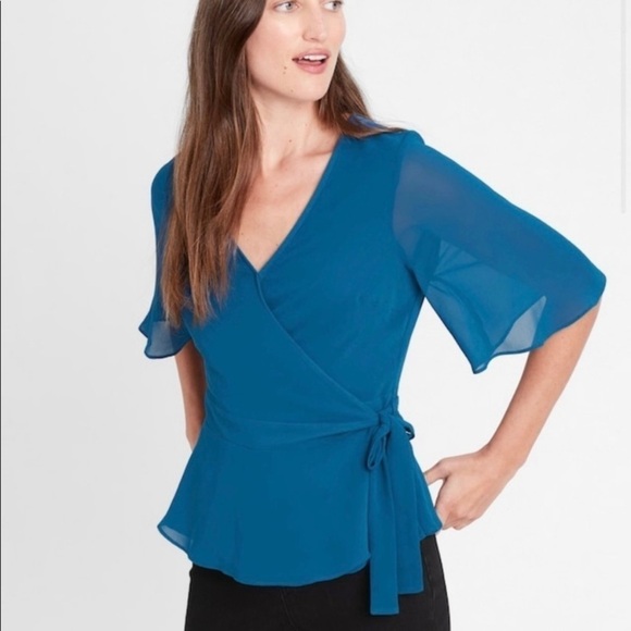 Banana Republic New With Tags Wrap Blouse In Size Medium Tall - Picture 3 of 13